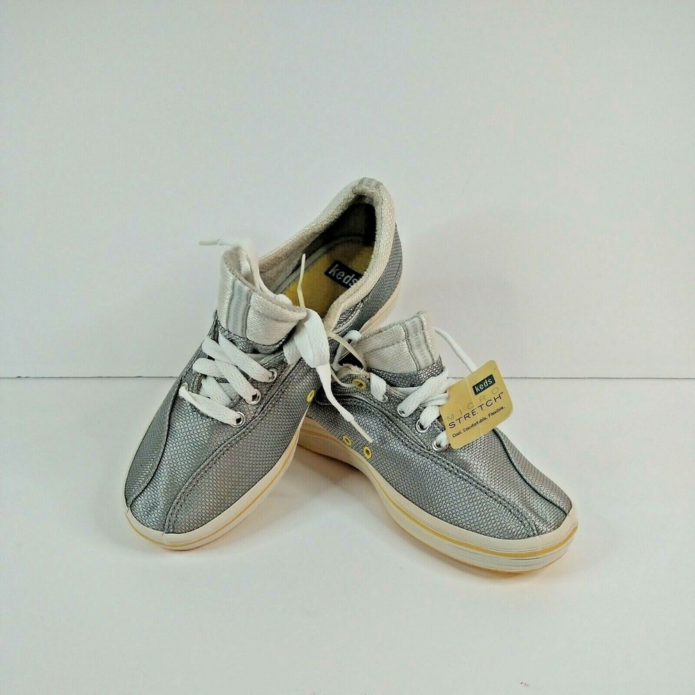 KEDS Micro Stretch Youth Comfort Lace Up silver Casual Walking sneakers‎ Sz 3